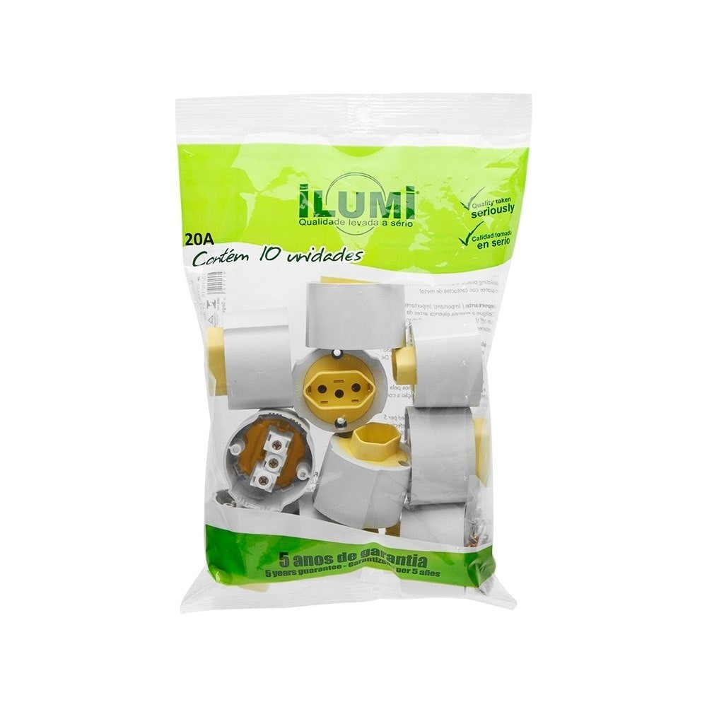 Tomada Sobrepor Bipolar Ilumi 2P+T 20A 250V Cinza Embalagem com 10 Unidades Tomada Sobrepor Bipolar Ilumi 2P+T 20A 250V Cinza Embalagem com 10 Unidades