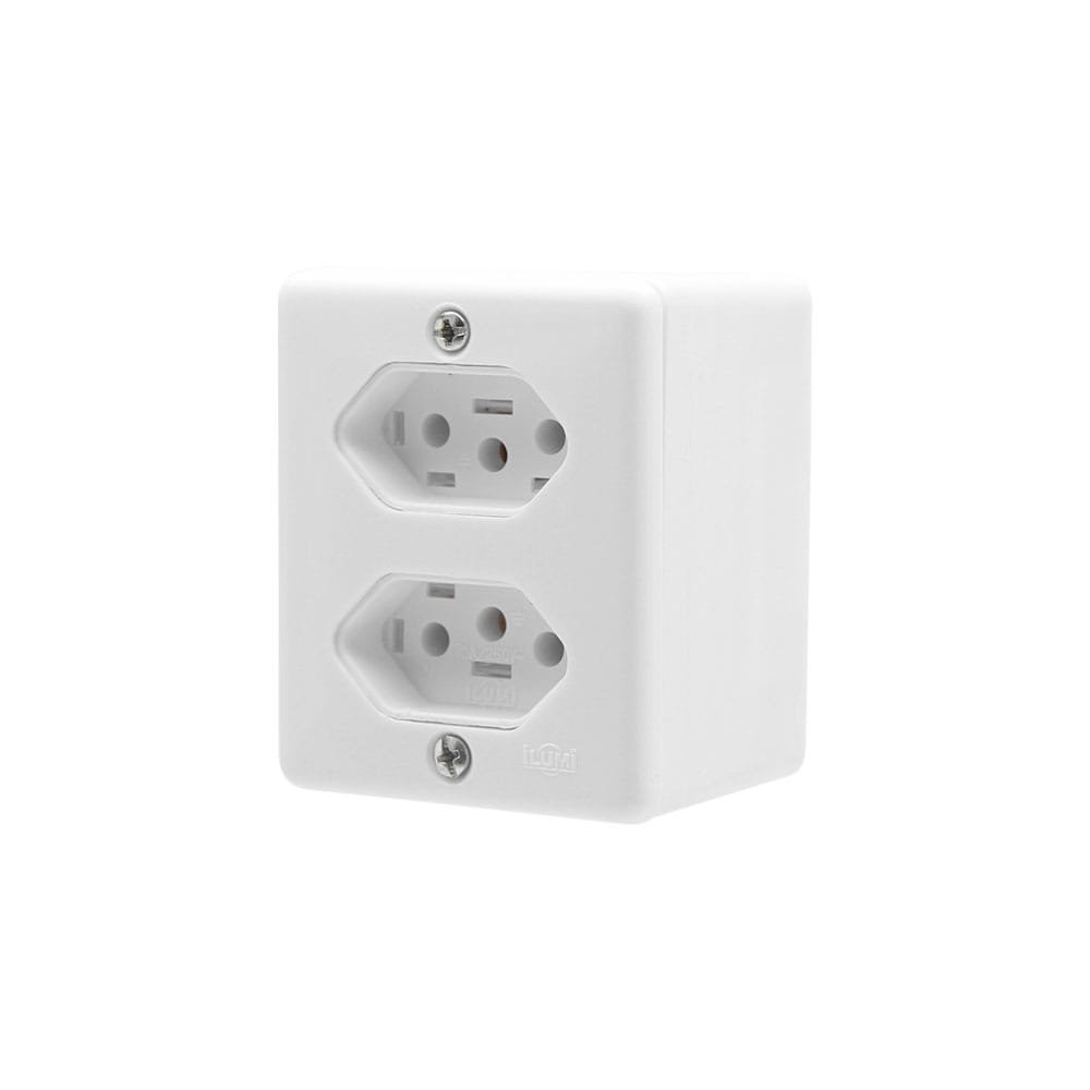 Tomada Linha Box Dupla Ilumi Sobrepor Branca 2P+T 20A 250V Tomada Linha Box Dupla Ilumi Sobrepor Branca 2P+T 20A 250V