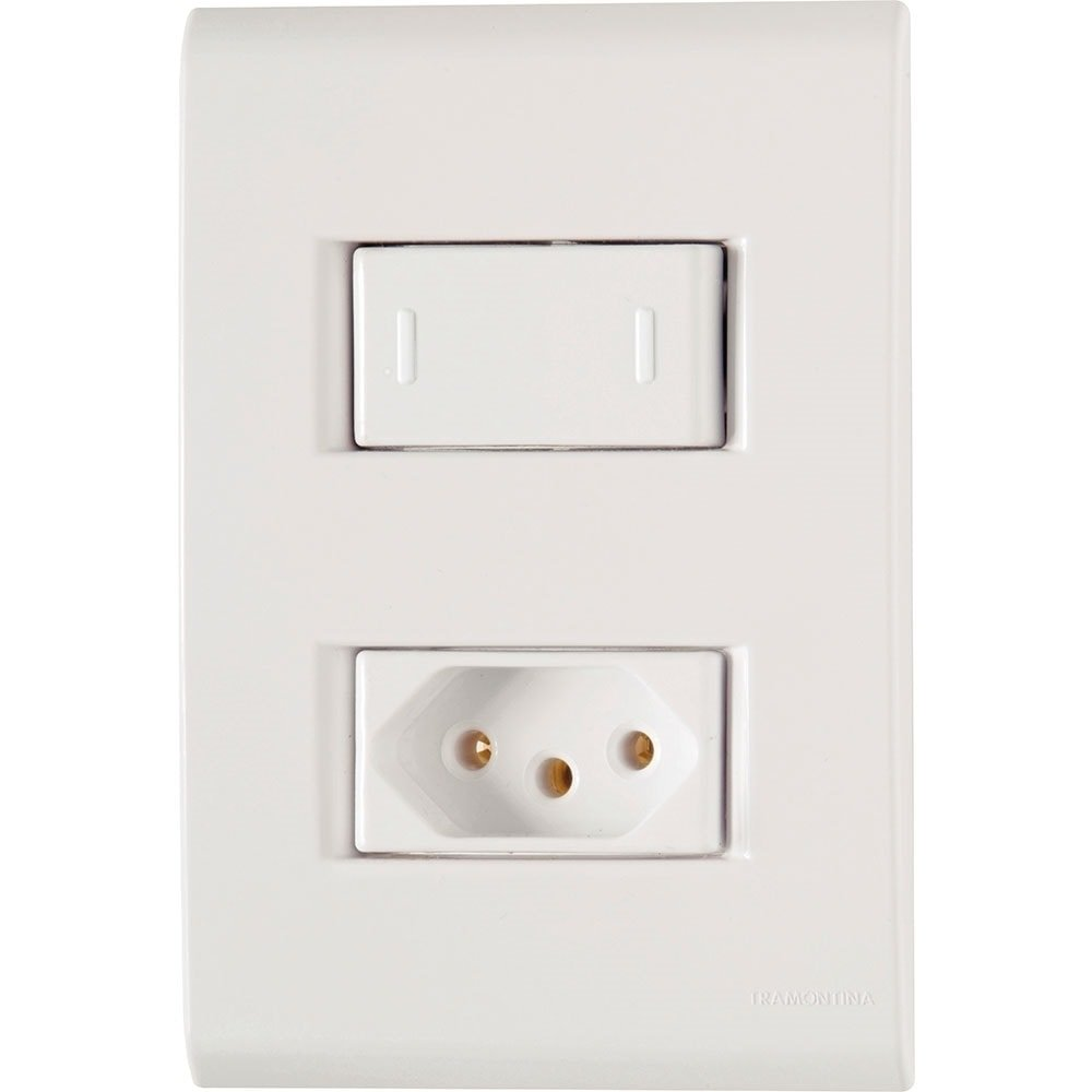 Interruptor Liz Tramontina 1 Tecla Paralela + Tomada 2P + T 10A/250V com Placa Branca Interruptor Liz Tramontina 1 Tecla Paralela + Tomada 2P + T 10A/250V com Placa Branca