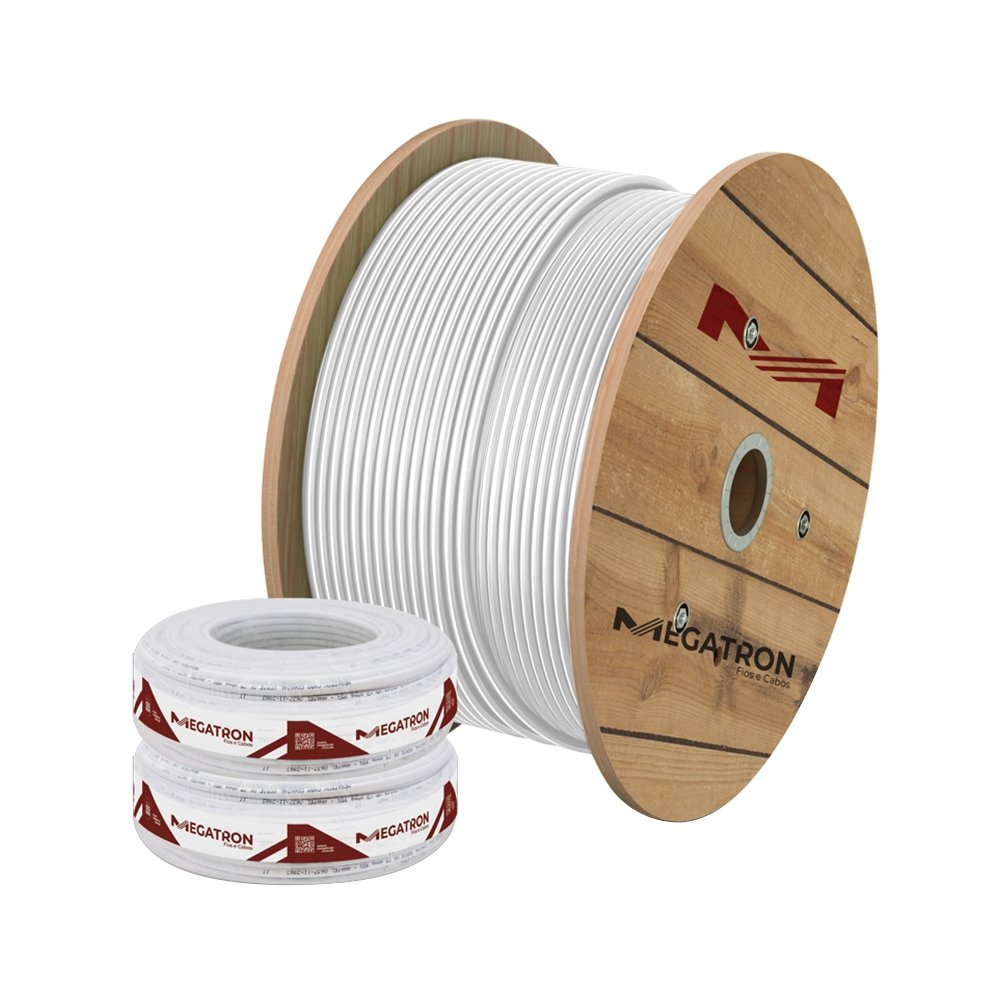 Cabo Megatron Coaxial 85% Malha RF-CFTV para Câmera de Segurança 100m Branco Cabo Megatron Coaxial 85% Malha RF-CFTV para Câmera de Segurança 100m Branco