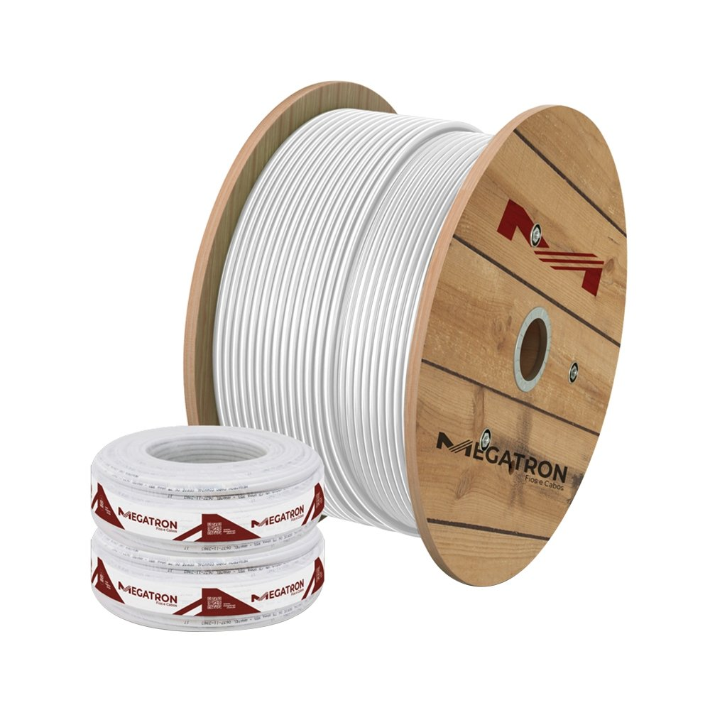 Cabo Megatron Coaxial 85% Malha RF-CFTV para Câmera de Segurança 300m Branco Cabo Megatron Coaxial 85% Malha RF-CFTV para Câmera de Segurança 300m Branco