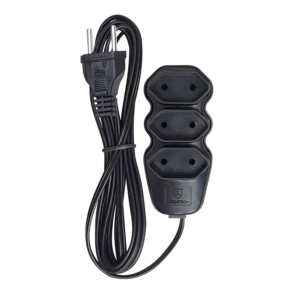 Extensão Pratik Fio Paralelo 2x0,75mm 3 Tomadas 5m Preto Extensão Pratik Fio Paralelo 2x0,75mm 3 Tomadas 5m Preto