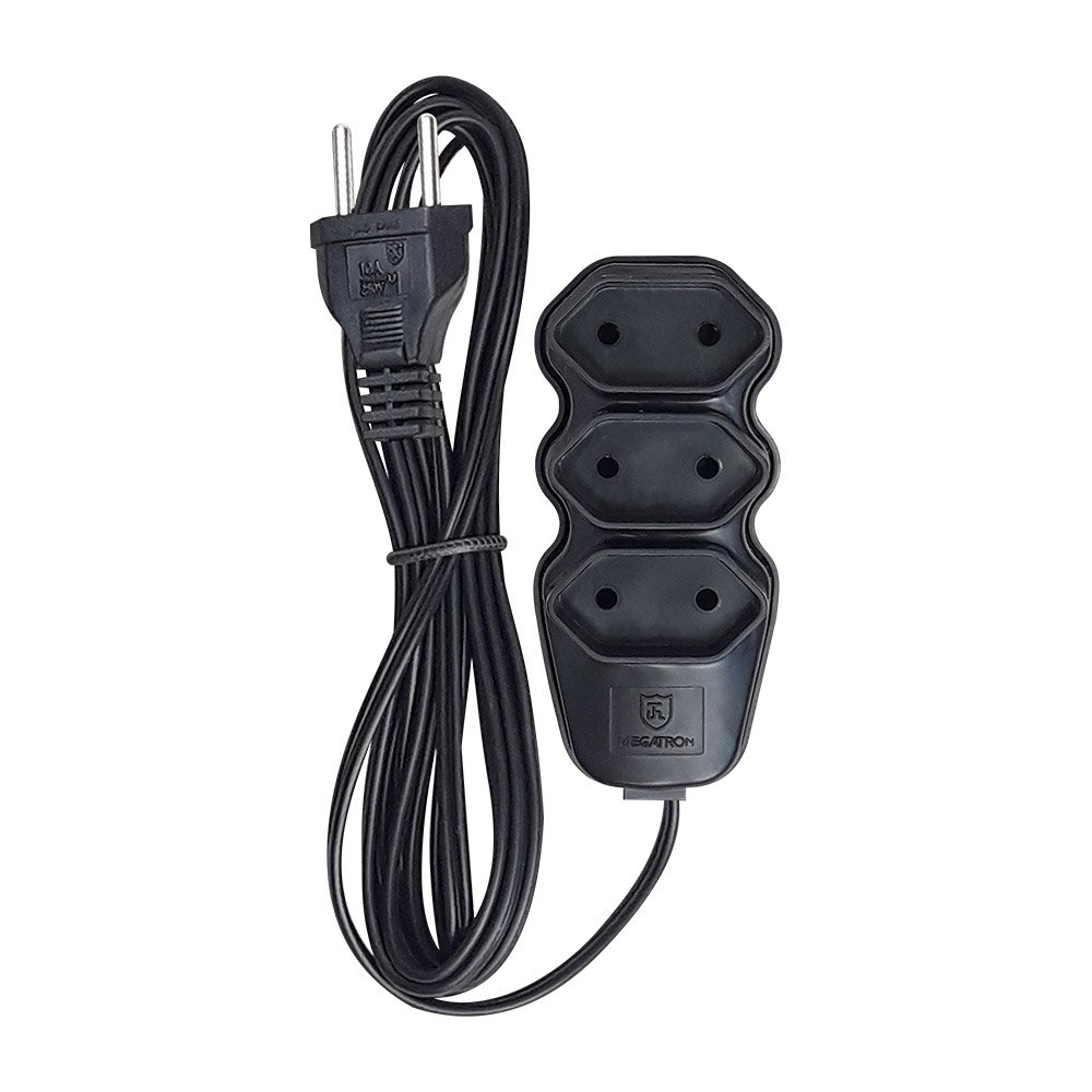 Extensão Pratik Fio Paralelo 2x0,75mm 3 Tomadas 10m Preto Extensão Pratik Fio Paralelo 2x0,75mm 3 Tomadas 10m Preto