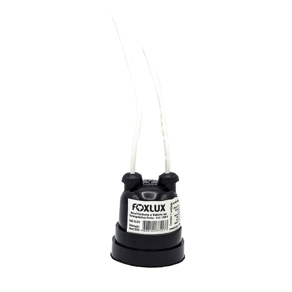 Soquete Foxlux Pendente com Rabicho Nylon Preto - Embalagem com 50 Unidades Soquete Foxlux Pendente com Rabicho Nylon Preto - Embalagem com 50 Unidades
