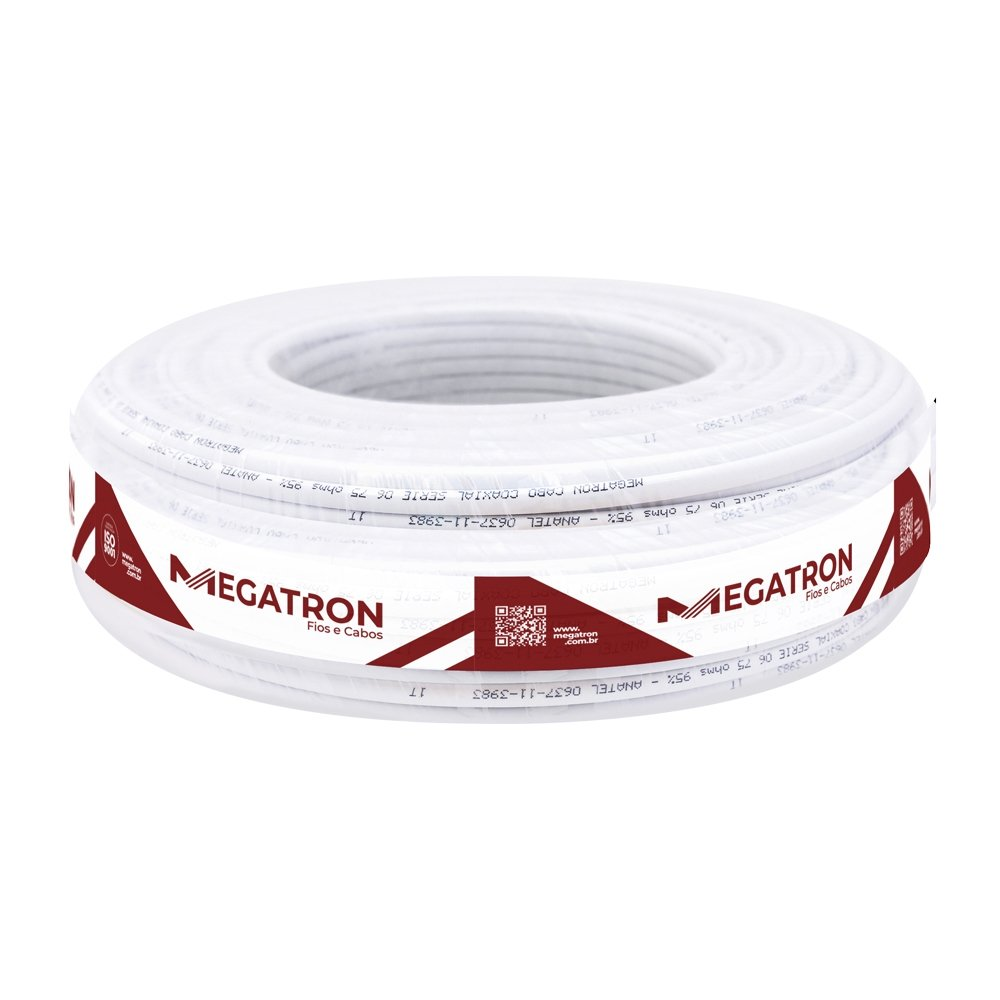Cabo Megatron Coaxial 95% Malha RG 6 100m Branco Cabo Megatron Coaxial 95% Malha RG 6 100m Branco