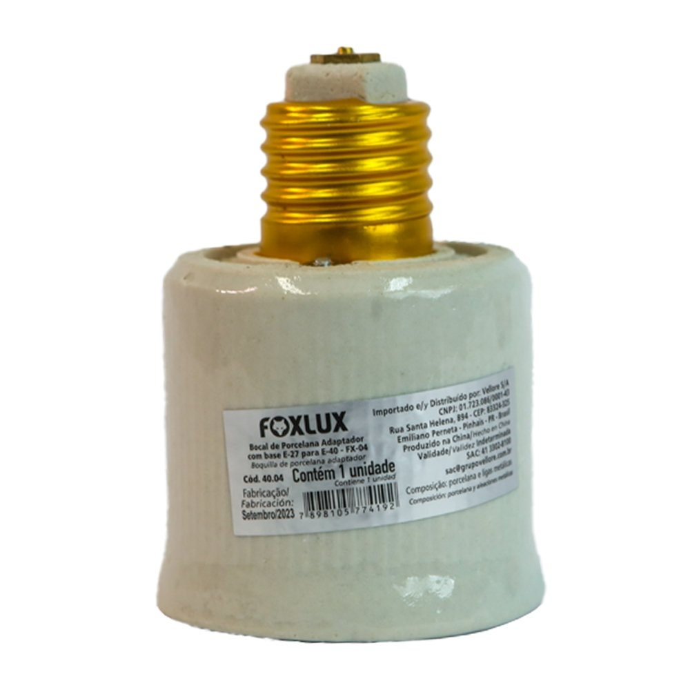 Adaptador Soquete Porcelana Foxlux E-27 para E-40 - Embalagem com 25 Unidades Adaptador Soquete Porcelana Foxlux E-27 para E-40 - Embalagem com 25 Unidades