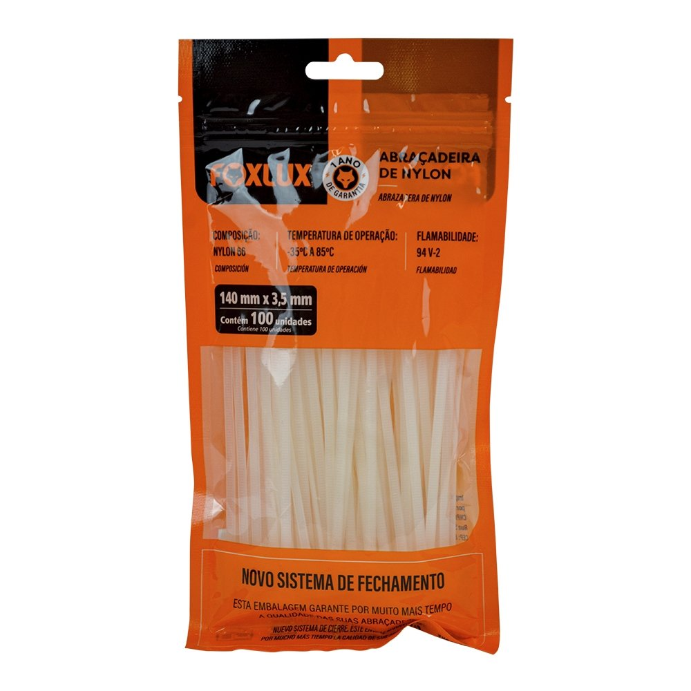 Abraçadeira Nylon Nove54 140mmx3,5mm Branco - Embalagem 100 Unidades Abraçadeira Nylon Nove54 140mmx3,5mm Branco - Embalagem 100 Unidades