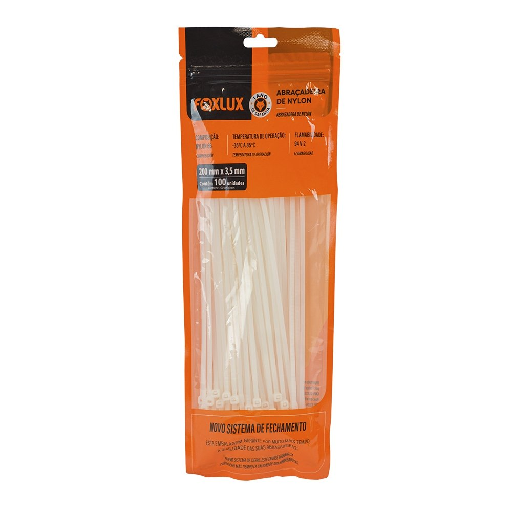 Abraçadeira Nylon Nove54 200mmx3,5mm Branco - Embalagem 100 Unidades Abraçadeira Nylon Nove54 200mmx3,5mm Branco - Embalagem 100 Unidades