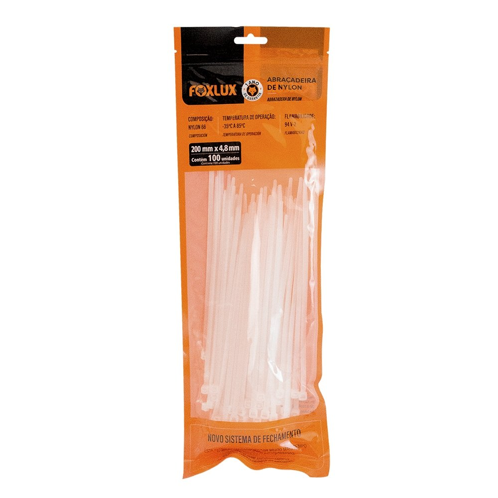 Abraçadeira Nylon Nove54 200mmx4,8mm Branco - Embalagem 100 Unidades Abraçadeira Nylon Nove54 200mmx4,8mm Branco - Embalagem 100 Unidades
