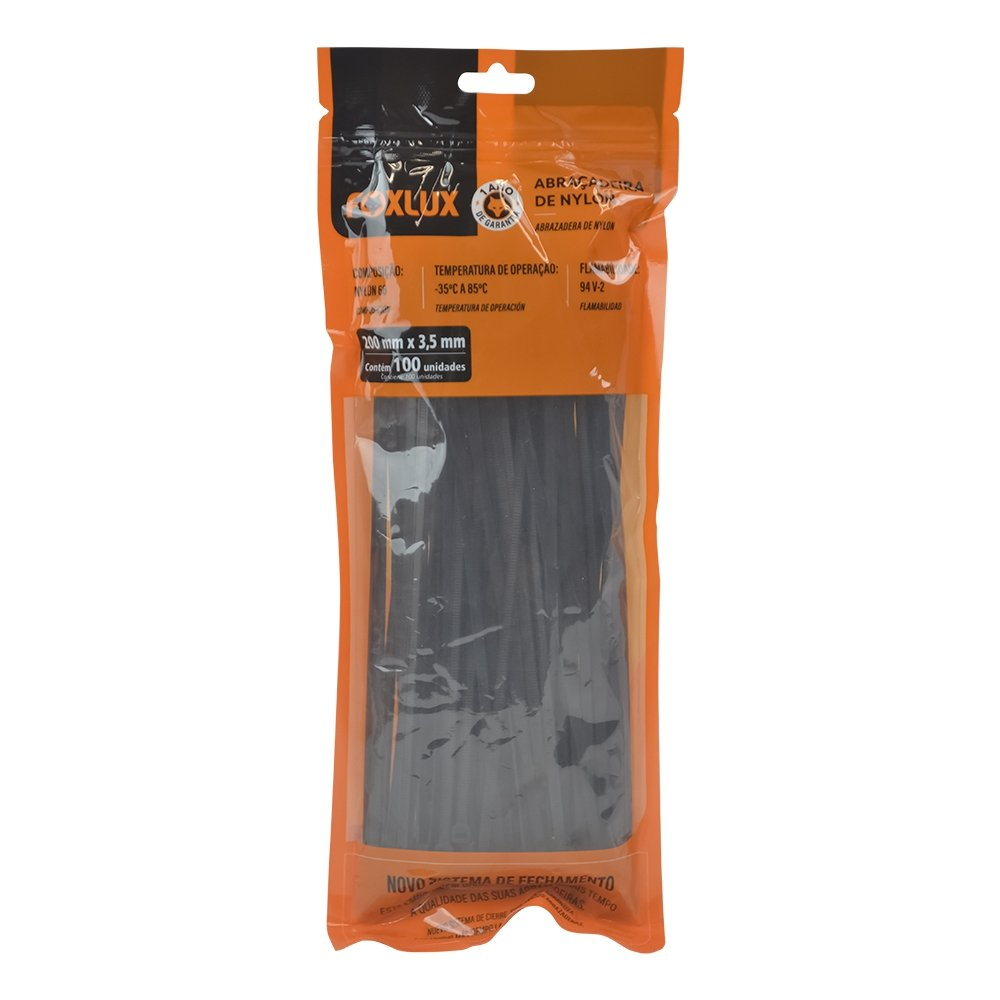 Abraçadeira Nylon Nove54 200mmx3,5mm Preto - Embalagem 100 Unidades Abraçadeira Nylon Nove54 200mmx3,5mm Preto - Embalagem 100 Unidades