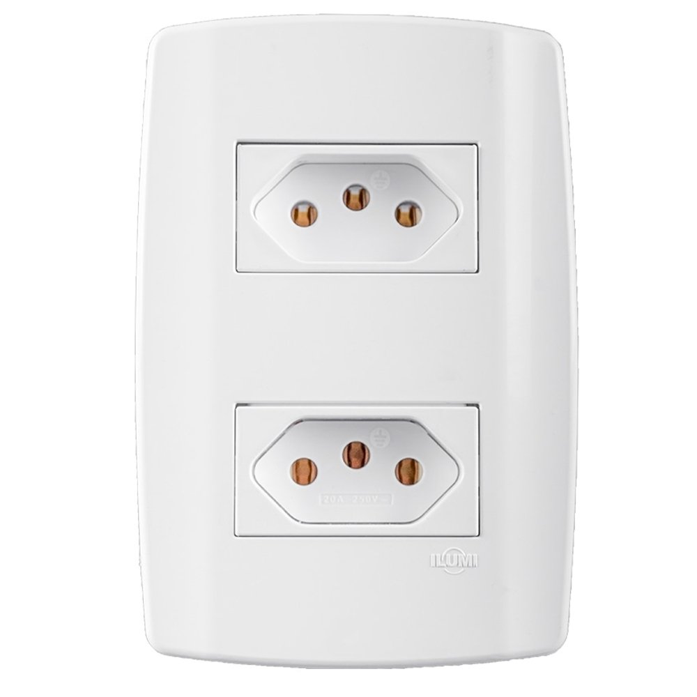 Tomada Slim Ilumi Monobloco Dupla 2P+T 10A Com Placa 4X2 Tomada Slim Ilumi Monobloco Dupla 2P+T 10A Com Placa 4X2