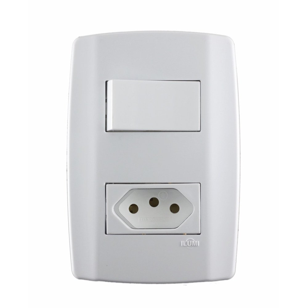 Interruptor Ilumi 1 Tecla Simples + 1 Tomada com Placa Slim 2 Polos + Terra 10A 4 x 2 Interruptor Ilumi 1 Tecla Simples + 1 Tomada com Placa Slim 2 Polos + Terra 10A 4 x 2