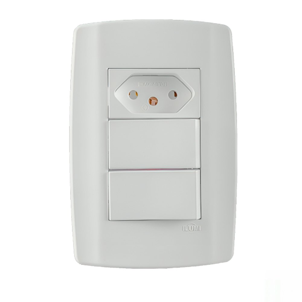 Interruptor Ilumi 2 Tecla Simples + 1 Tomada com Placa Slim 2 Polos + Terra 10A 4 x 2 Interruptor Ilumi 2 Tecla Simples + 1 Tomada com Placa Slim 2 Polos + Terra 10A 4 x 2