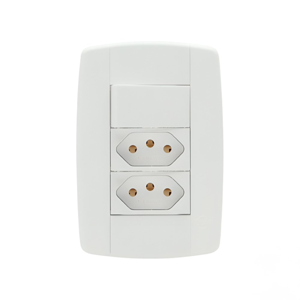 Interruptor Ilumi 1 Tecla Simples + 2 Tomada com Placa Slim 2 Polos + Terra 10ª 4 x 2 Interruptor Ilumi 1 Tecla Simples + 2 Tomada com Placa Slim 2 Polos + Terra 10ª 4 x 2