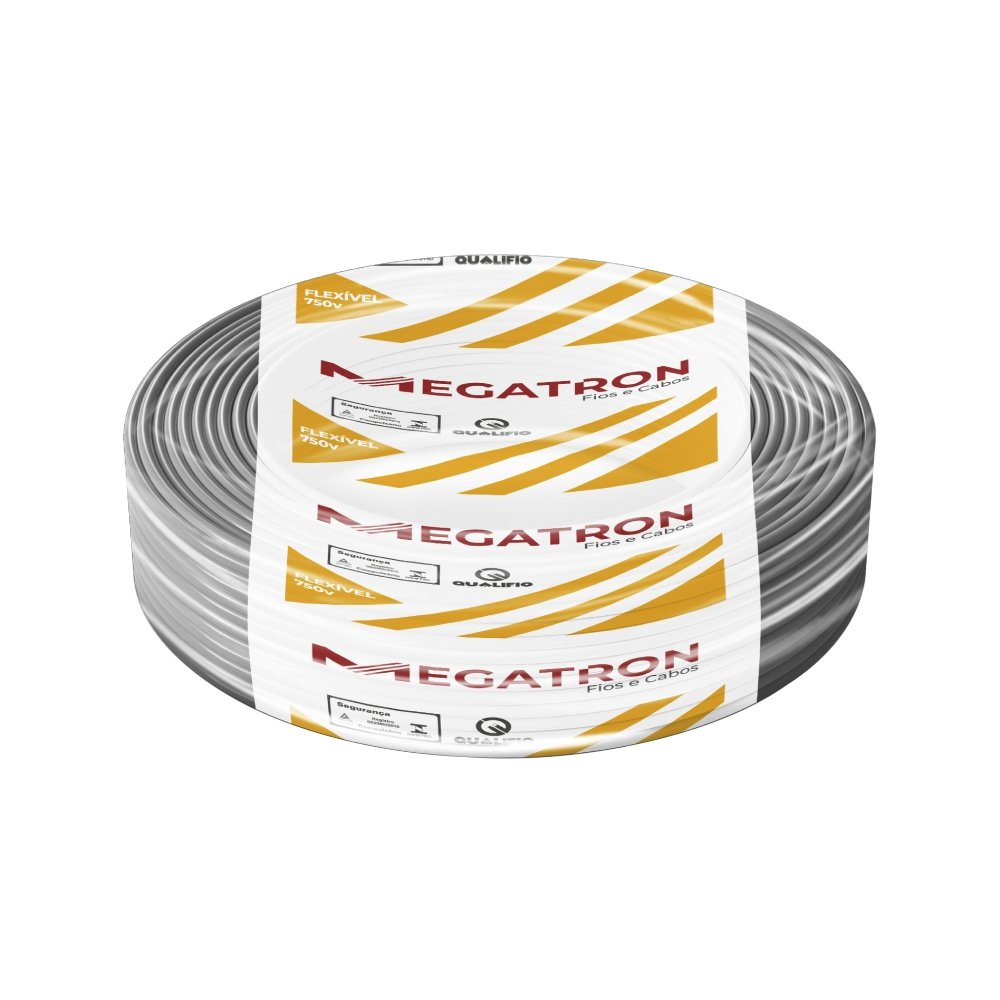 Cabo Flexível Megatron 2,5mm x 100m Rolo 750V Cinza Cabo Flexível Megatron 2,5mm x 100m Rolo 750V Cinza