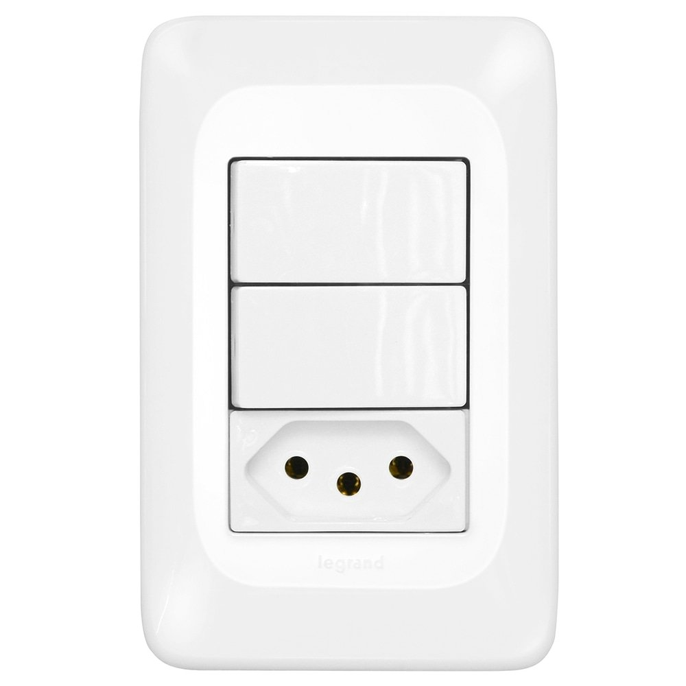 Interruptor Pial Pop 2 Tecla Simples + 1 Tomada 2P + T 10A com Placa 4X2 Interruptor Pial Pop 2 Tecla Simples + 1 Tomada 2P + T 10A com Placa 4X2