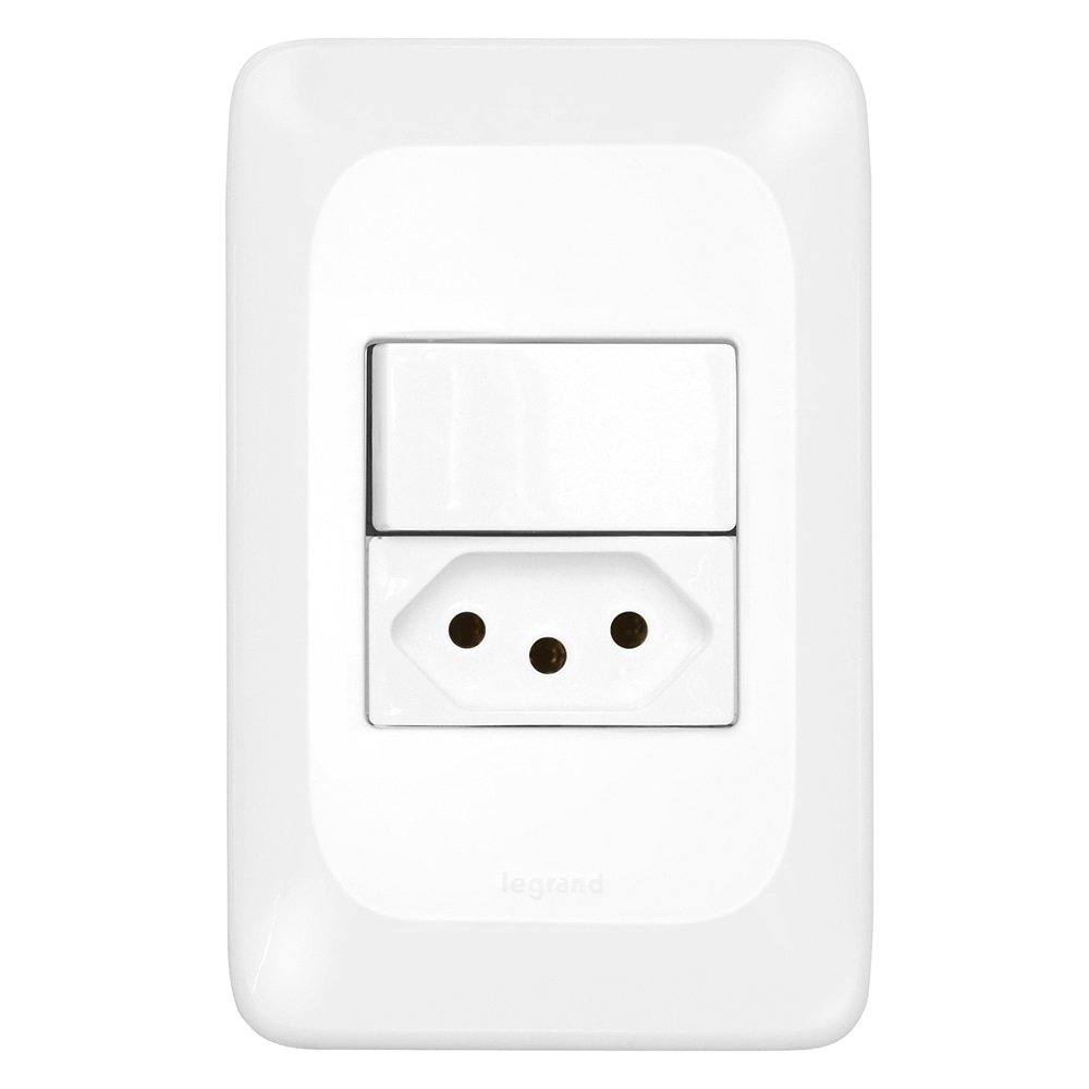 Interruptor Pial Pop 1 Tecla Paralelo + 1 Tomada 2P + T 10A com Placa 4X2 Interruptor Pial Pop 1 Tecla Paralelo + 1 Tomada 2P + T 10A com Placa 4X2