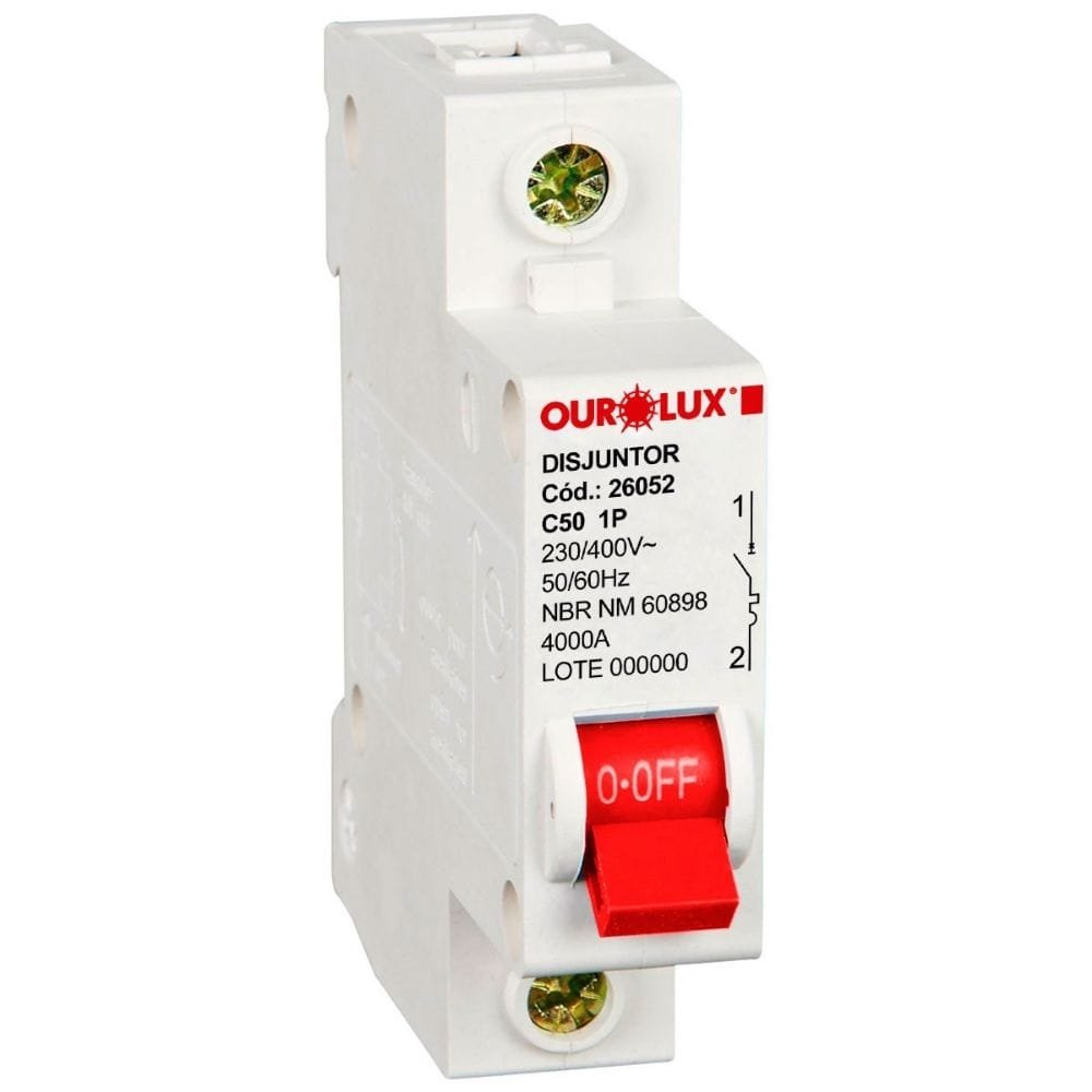 Disjuntor Ourolux DIN 1P 50A Curva C Branco Disjuntor Ourolux DIN 1P 50A Curva C Branco