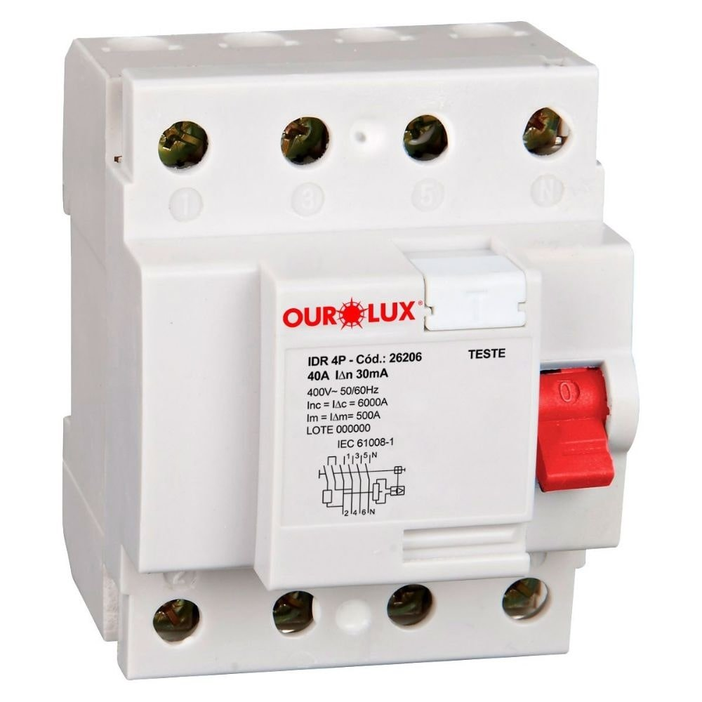 Disjuntor Diferencial Residual Ourolux 4P 40A Branco Disjuntor Diferencial Residual Ourolux 4P 40A Branco