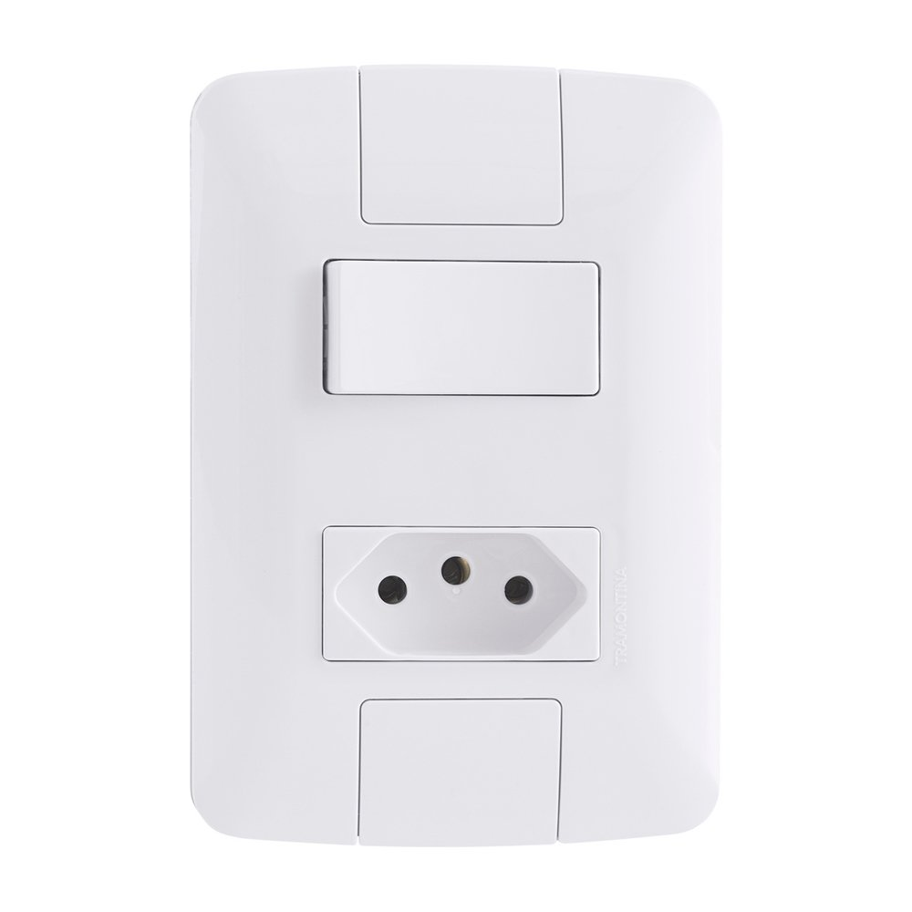 Interruptor Aria Tramontina 1 Tecla Simples+Tomada 2P+T 10A com Placa Branco Interruptor Aria Tramontina 1 Tecla Simples+Tomada 2P+T 10A com Placa Branco