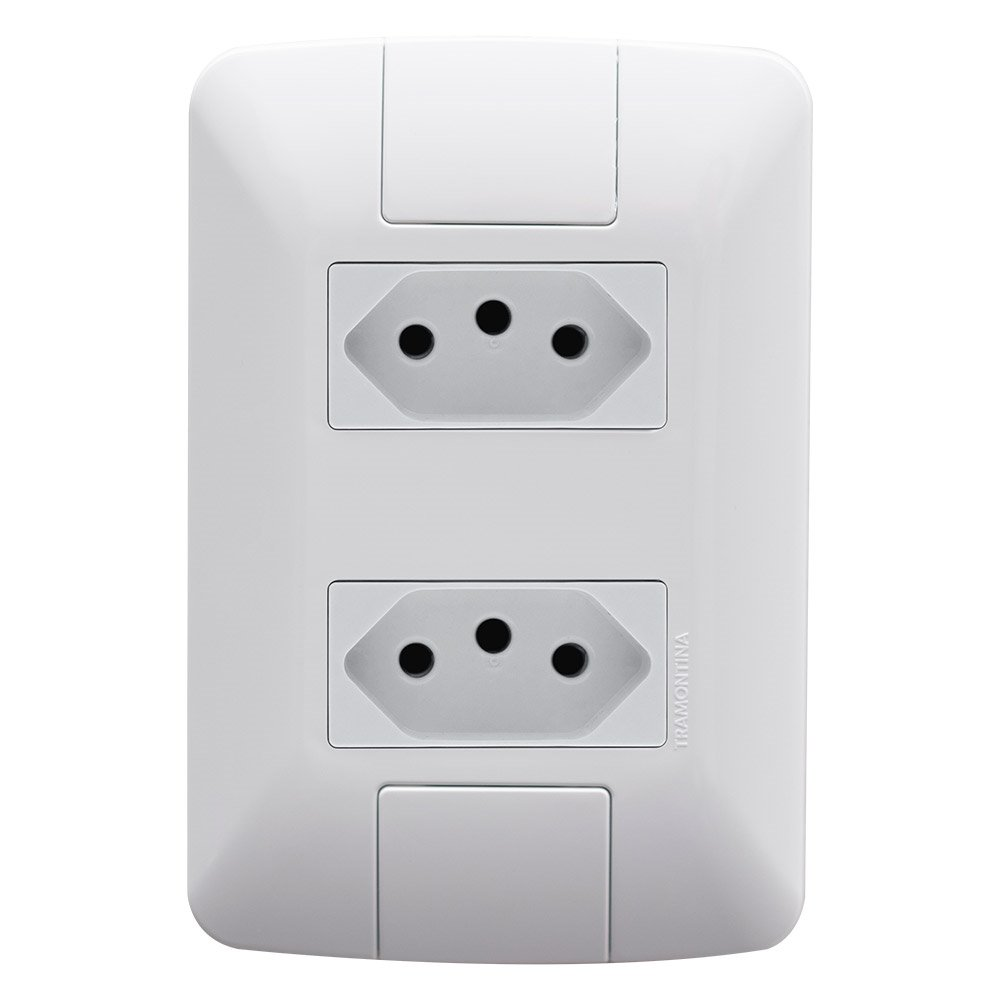 Tomada Aria Tramontina Dupla 2P+T 10A com Placa Branco Tomada Aria Tramontina Dupla 2P+T 10A com Placa Branco