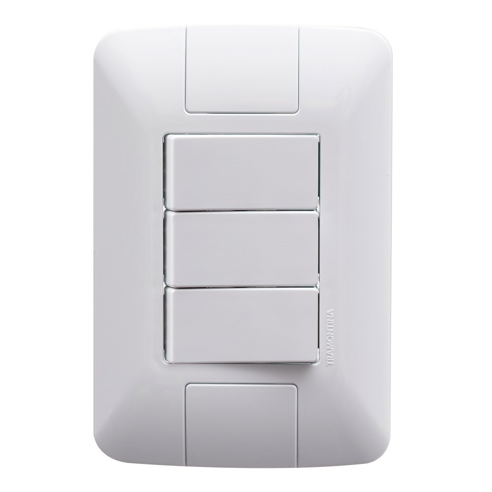 Interruptor Aria Tramontina 3 Teclas Simples 6A com Placa Branco Interruptor Aria Tramontina 3 Teclas Simples 6A com Placa Branco