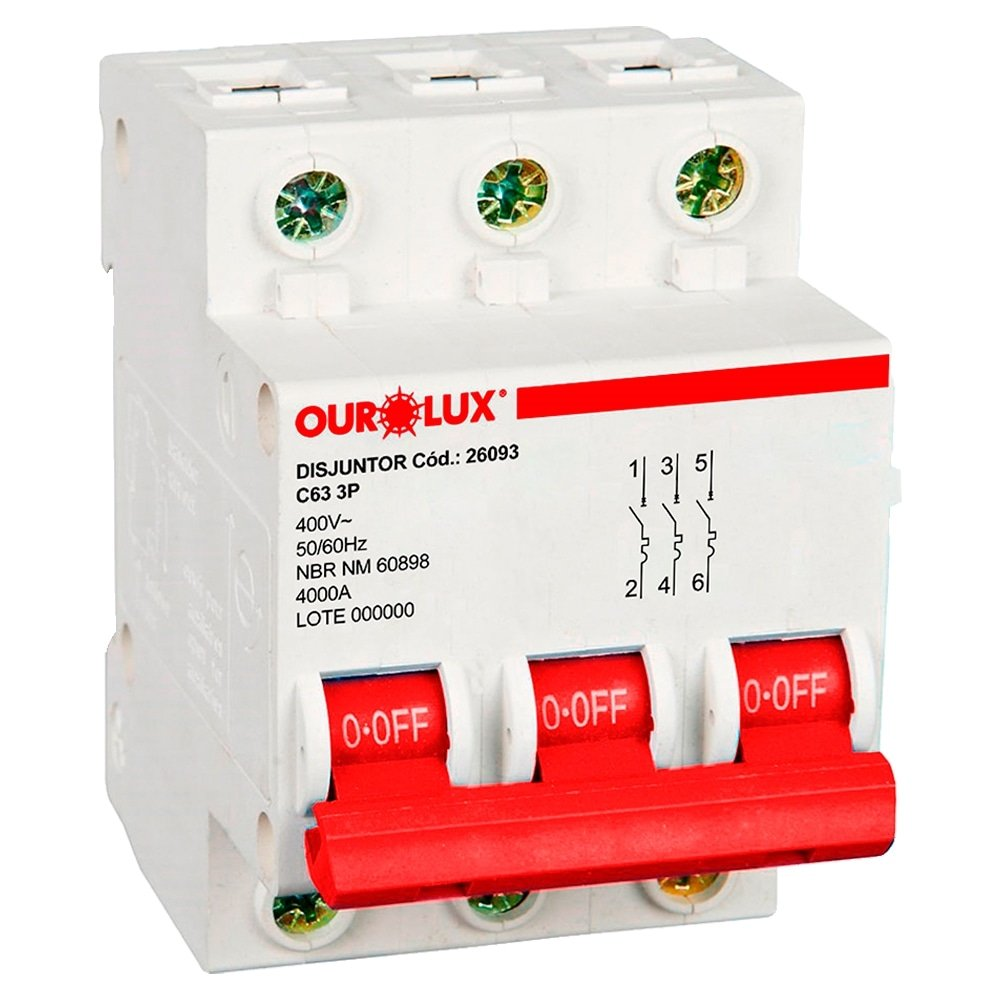 Disjuntor Ourolux Din 3P 63A Curva C Branco Disjuntor Ourolux Din 3P 63A Curva C Branco