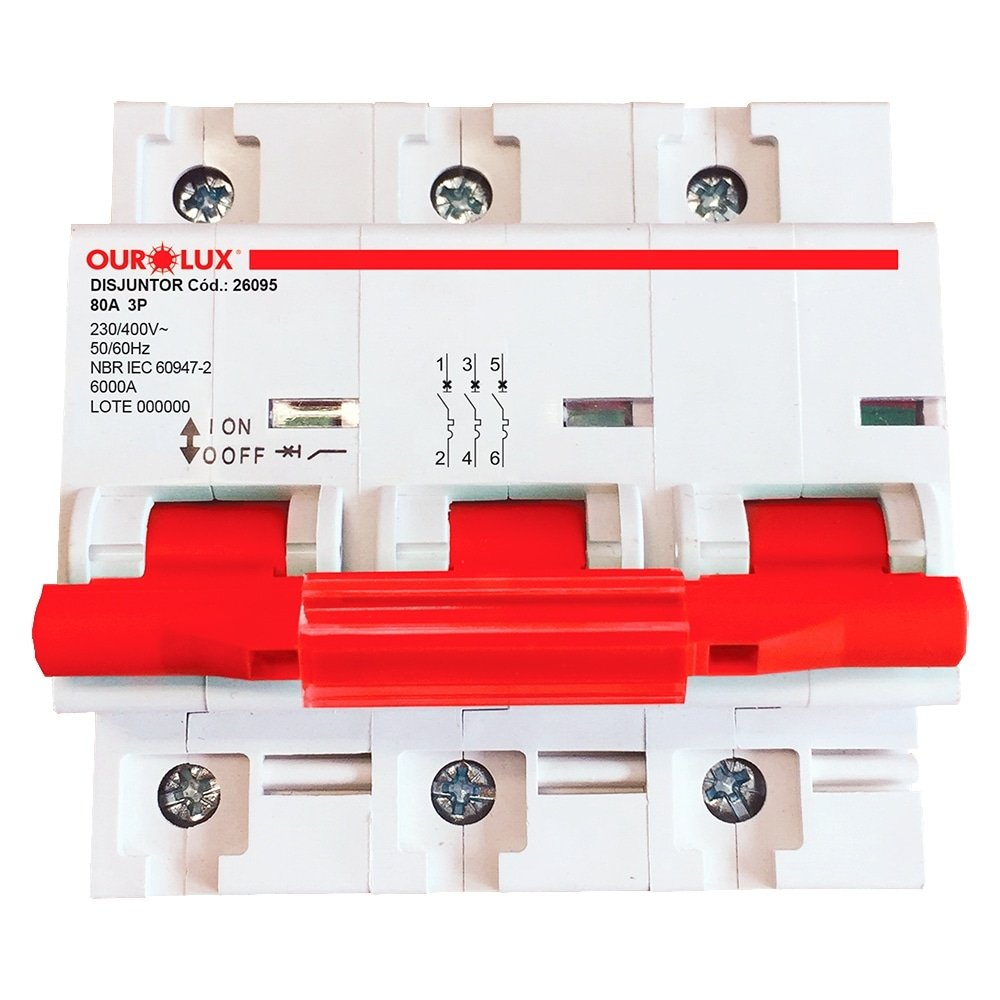 Disjuntor Ourolux Din 3P 80A Curva C Branco Disjuntor Ourolux Din 3P 80A Curva C Branco