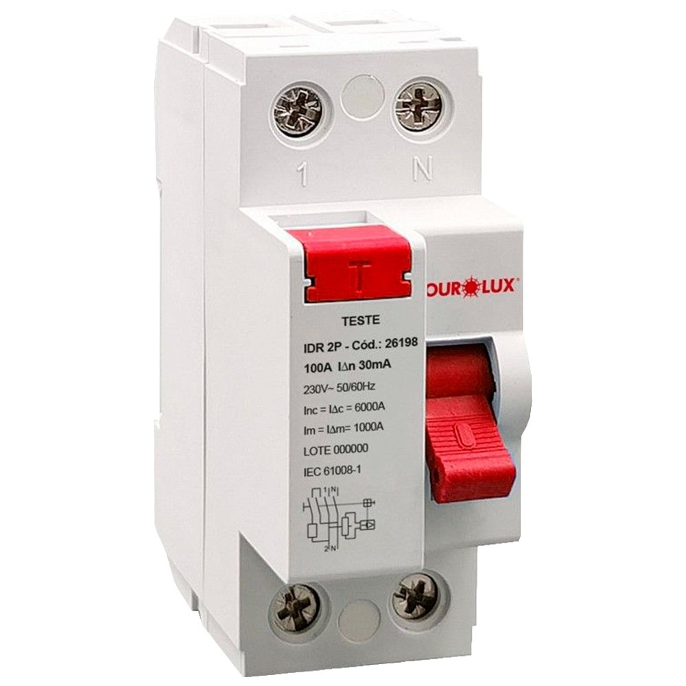 Dispositivo IDR Interruptor Diferencial Residencial Ourolux Din 2P 100A 30MA Branco Dispositivo IDR Interruptor Diferencial Residencial Ourolux Din 2P 100A 30MA Branco