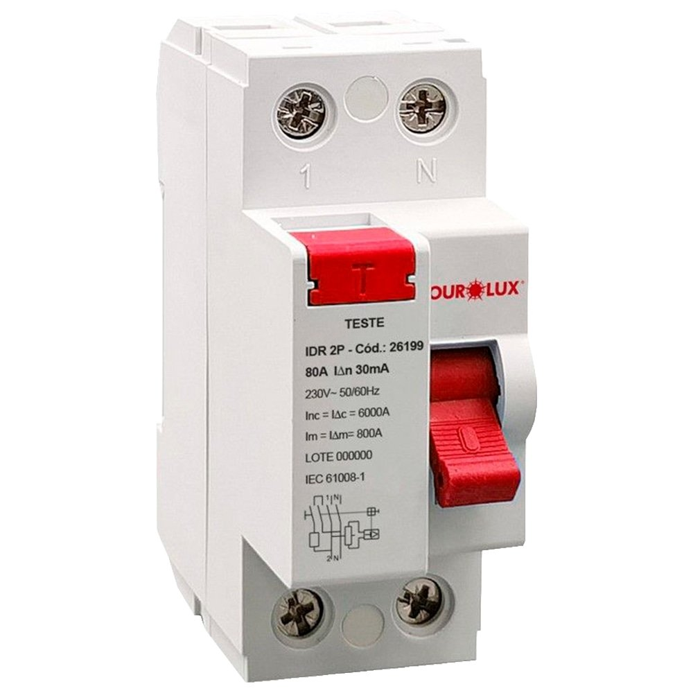 Dispositivo IDR Interruptor Diferencial Residencial Ourolux Din 2P 80A 30MA Branco Dispositivo IDR Interruptor Diferencial Residencial Ourolux Din 2P 80A 30MA Branco