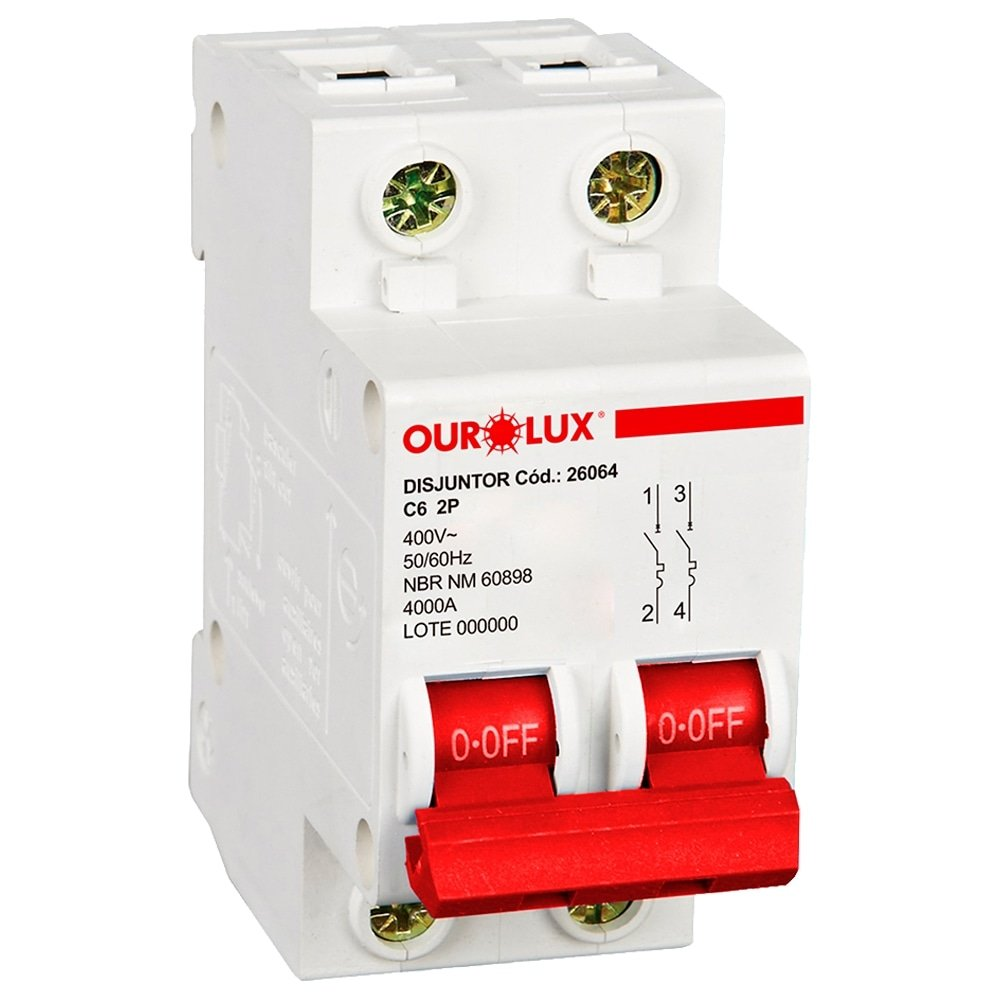 Disjuntor Ourolux Din 2P 6A Branco Disjuntor Ourolux Din 2P 6A Branco