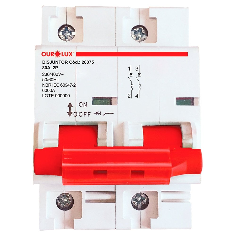Disjuntor Ourolux Din 2P 80A Branco Disjuntor Ourolux Din 2P 80A Branco