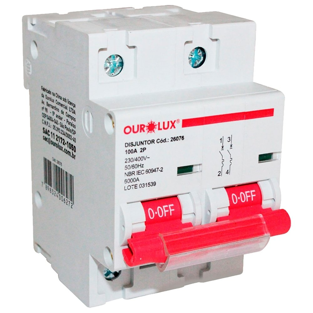 Disjuntor Ourolux Din 2P 100A Branco Disjuntor Ourolux Din 2P 100A Branco