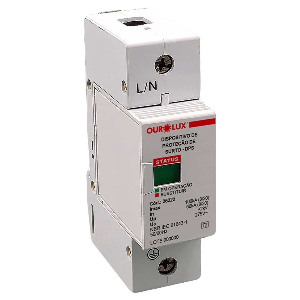 DPS Dispositivo Proteção Contra Surto Ourolux 1P 100KA DPS Dispositivo Proteção Contra Surto Ourolux 1P 100KA