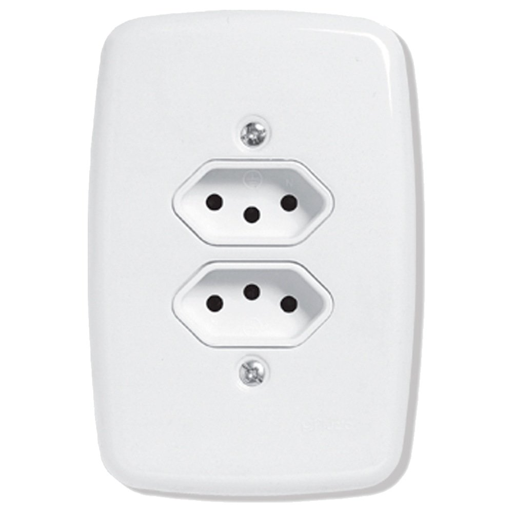 Tomada Ideale Pluzie Dupla 2P+T 10A com Placa 4x2 Branca Tomada Ideale Pluzie Dupla 2P+T 10A com Placa 4x2 Branca