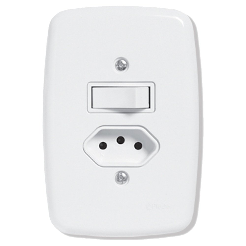 Interruptor Ideale Pluzie 1 Tecla Simples + 1 Tomada 2P+T - 10A com Placa 4X2 Branca Interruptor Ideale Pluzie 1 Tecla Simples + 1 Tomada 2P+T - 10A com Placa 4X2 Branca