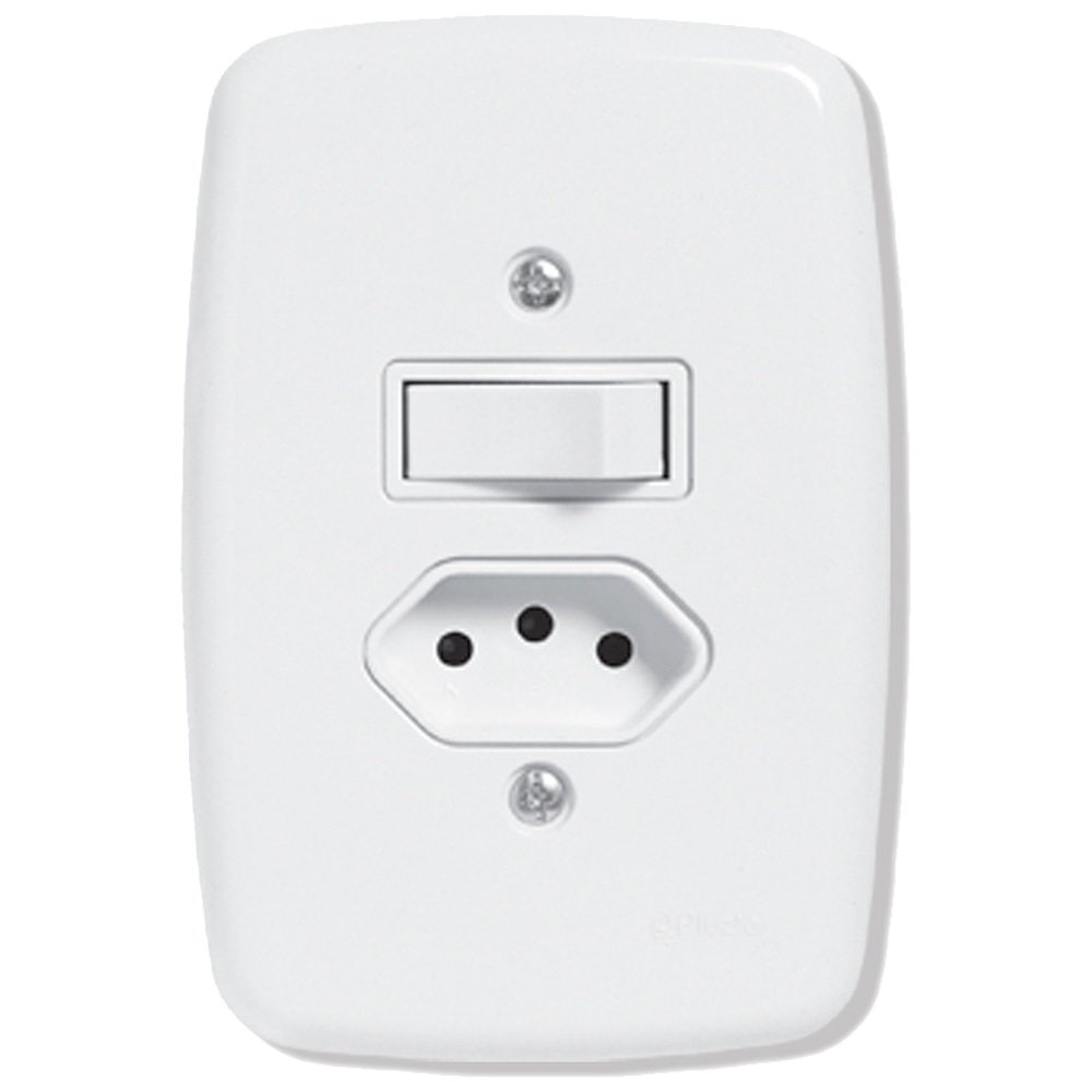 Interruptor Ideale Pluzie 1 Tecla Simples + 1 Tomada 2P+T - 20A com Placa 4X2 Branca Interruptor Ideale Pluzie 1 Tecla Simples + 1 Tomada 2P+T - 20A com Placa 4X2 Branca