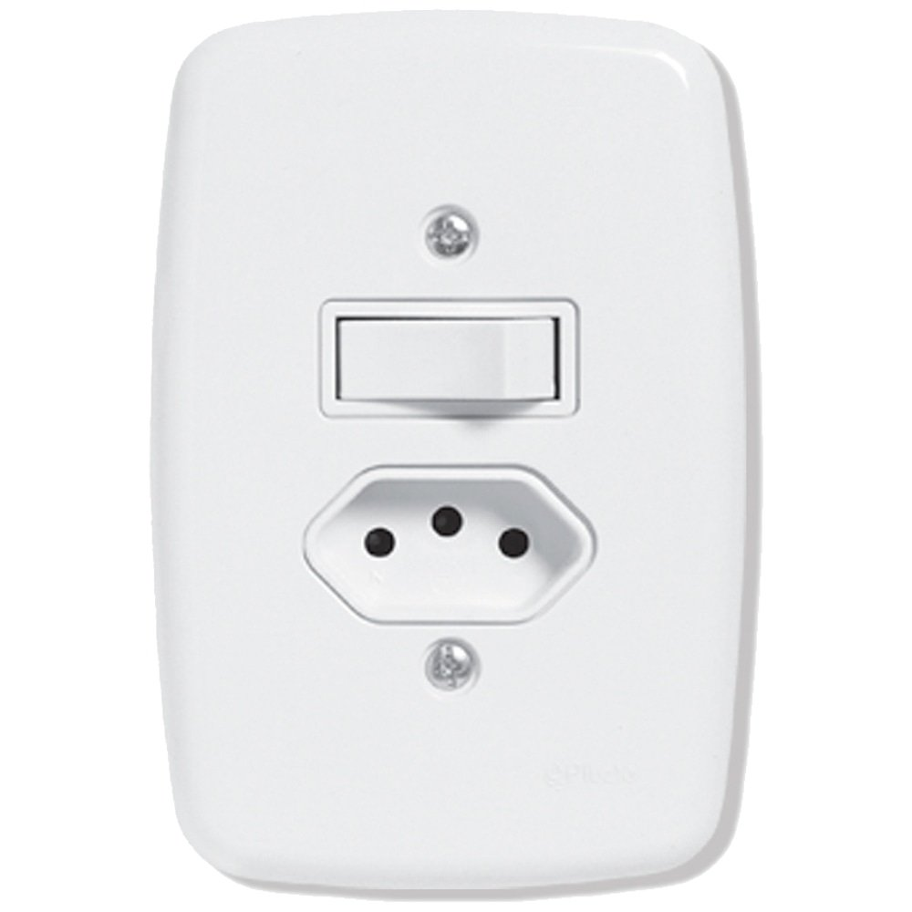 Interruptor Ideale Pluzie 1 Tecla Paralela + 1 Tomada 2P+T - 10A com Placa 4X2 Branca Interruptor Ideale Pluzie 1 Tecla Paralela + 1 Tomada 2P+T - 10A com Placa 4X2 Branca
