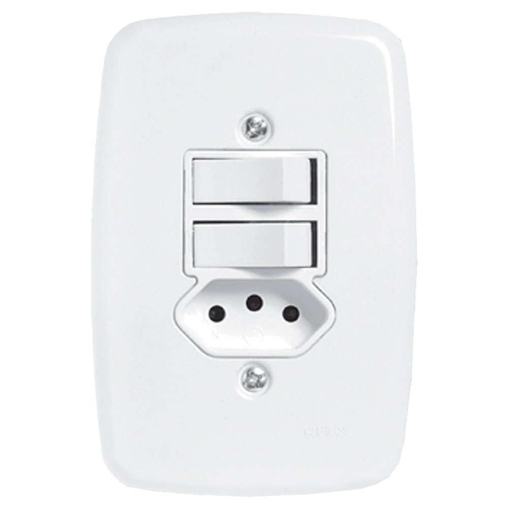 Interruptor Ideale Pluzie 2 Teclas Simples + 1 Tomada 2P+T 10A Com Placa 4x2 Interruptor Ideale Pluzie 2 Teclas Simples + 1 Tomada 2P+T 10A Com Placa 4x2