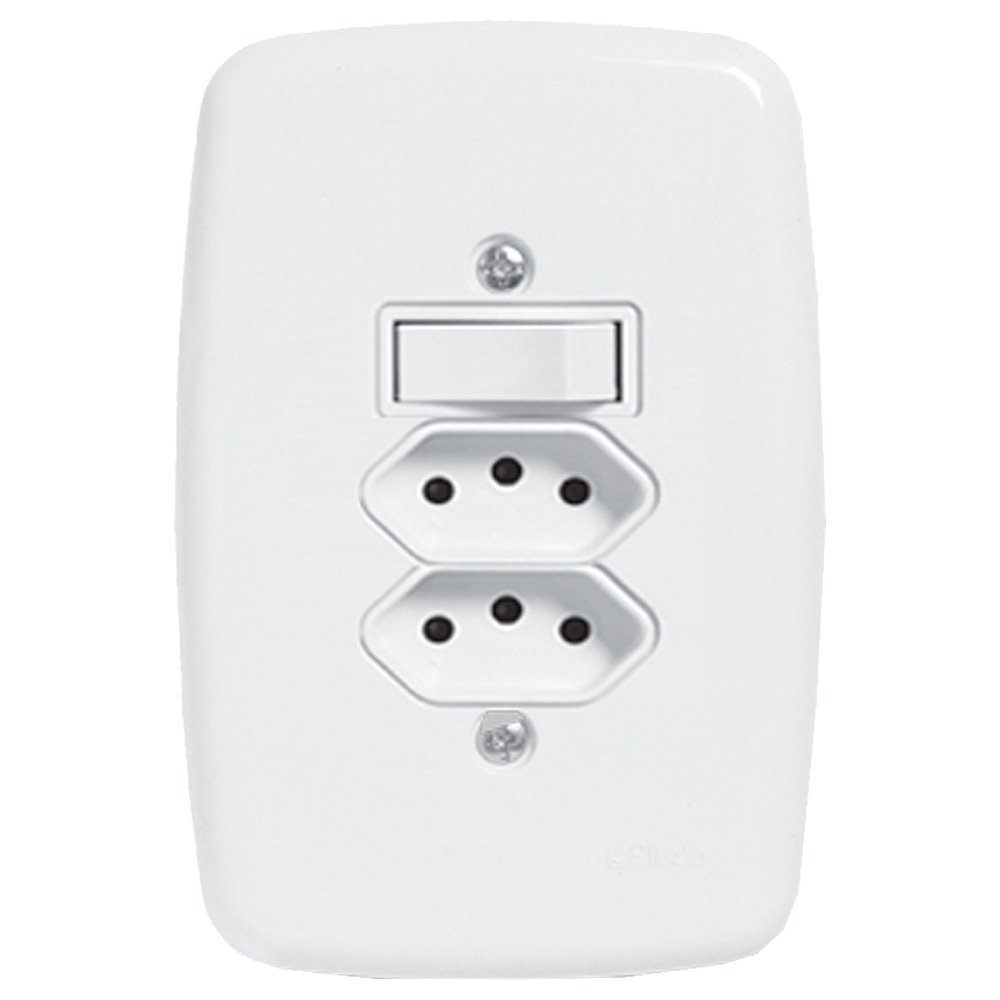 Interruptor Ideale Pluzie 1 Tecla Simples + 2 Tomadas 2P+T 20A Com Placa 4x2 Branca Interruptor Ideale Pluzie 1 Tecla Simples + 2 Tomadas 2P+T 20A Com Placa 4x2 Branca