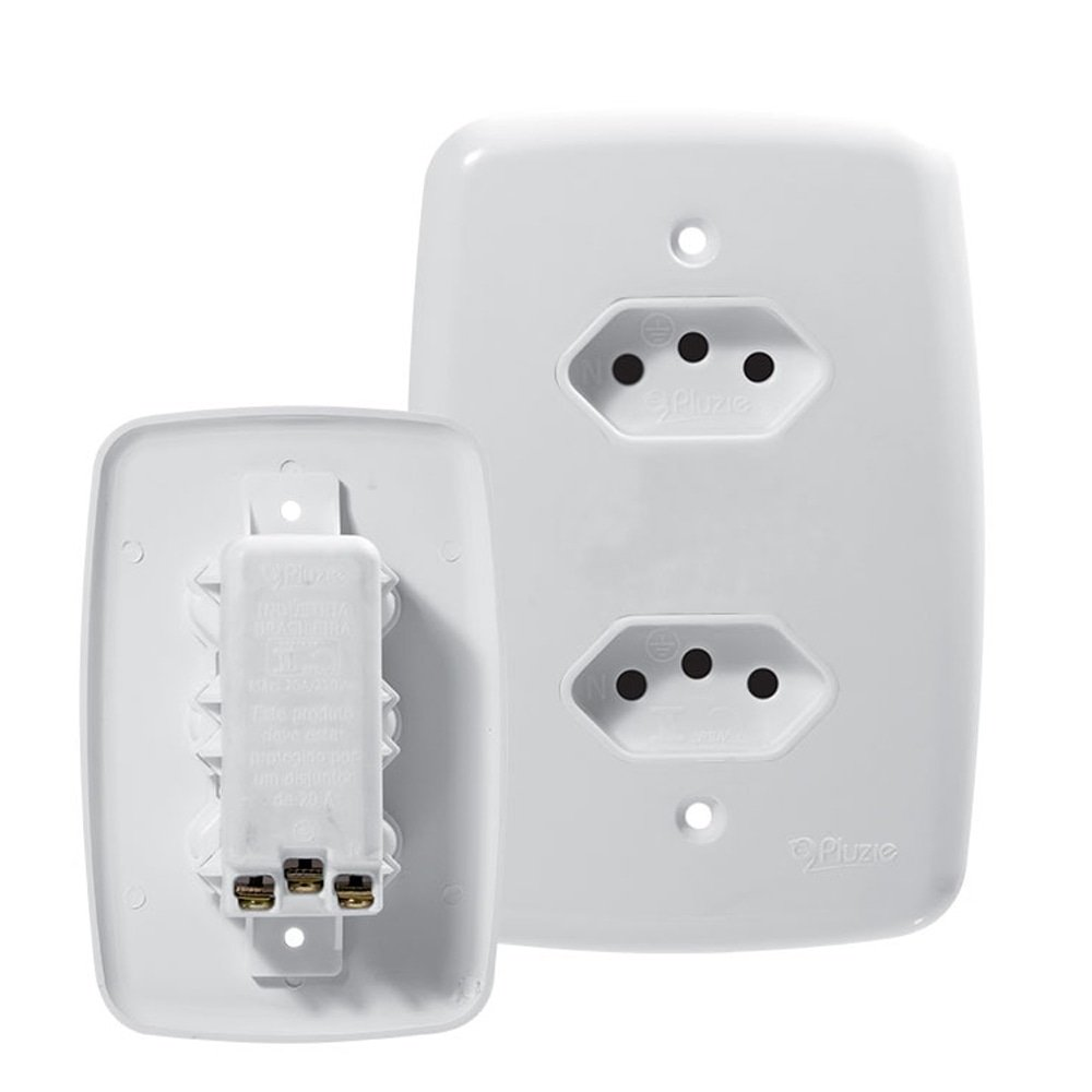 Tomada Ideale Pluzie Linha Fácil Dupla - 2P+T 10A com Placa 4x2 Branca Tomada Ideale Pluzie Linha Fácil Dupla - 2P+T 10A com Placa 4x2 Branca