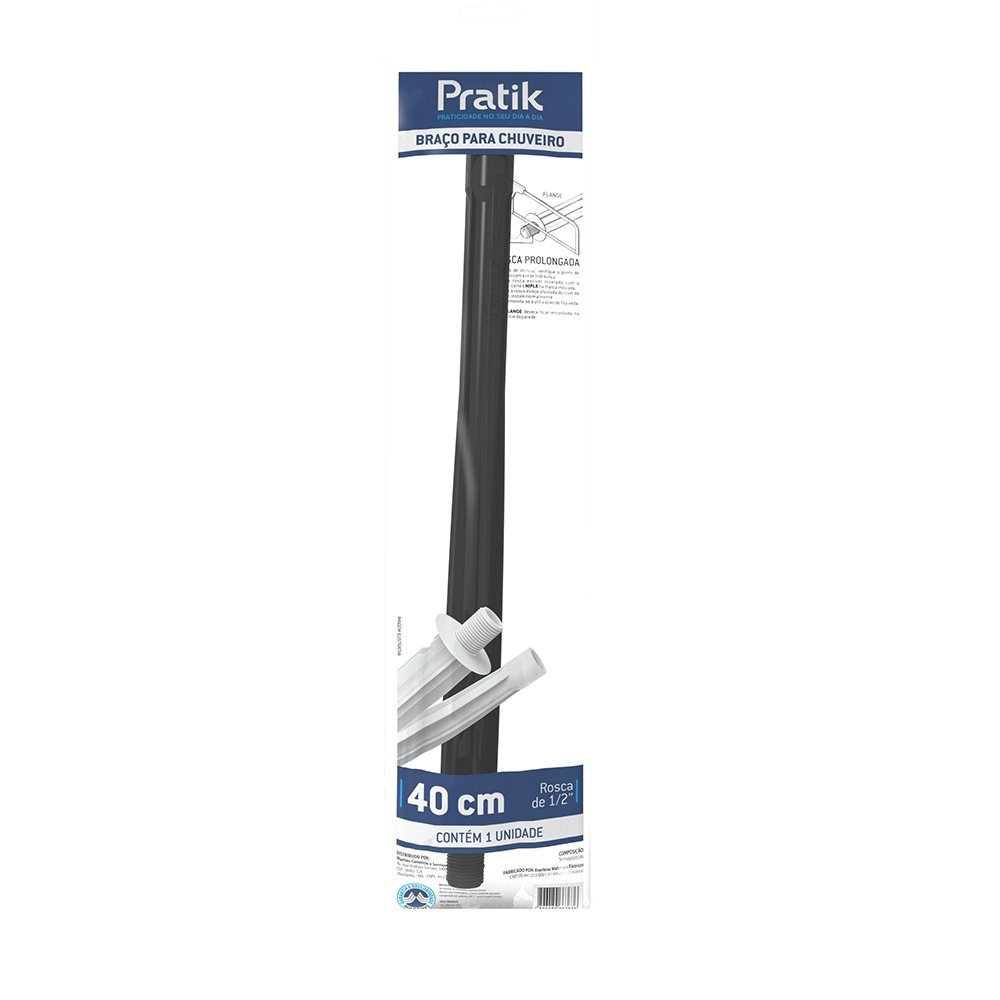Braço Chuveiro Pratik 3008-E40P/PK Preto 40cm