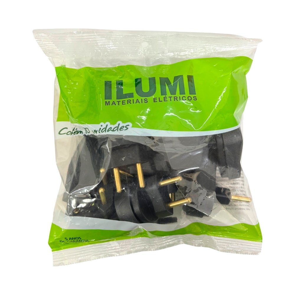 Pino Macho Gigante Angular Ilumi 2P 20A 250V Preto - Embalagem com 10 unidades Pino Macho Gigante Angular Ilumi 2P 20A 250V Preto - Embalagem com 10 unidades