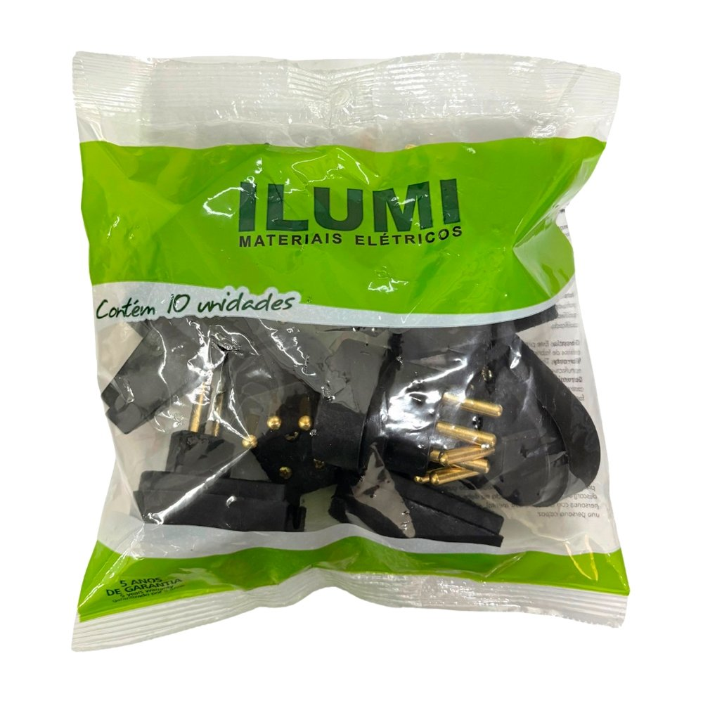 Pino Macho Gigante Angular Ilumi 2P+T 10A 250v Preto - Embalagem com 10 Unidades Pino Macho Gigante Angular Ilumi 2P+T 10A 250v Preto - Embalagem com 10 Unidades