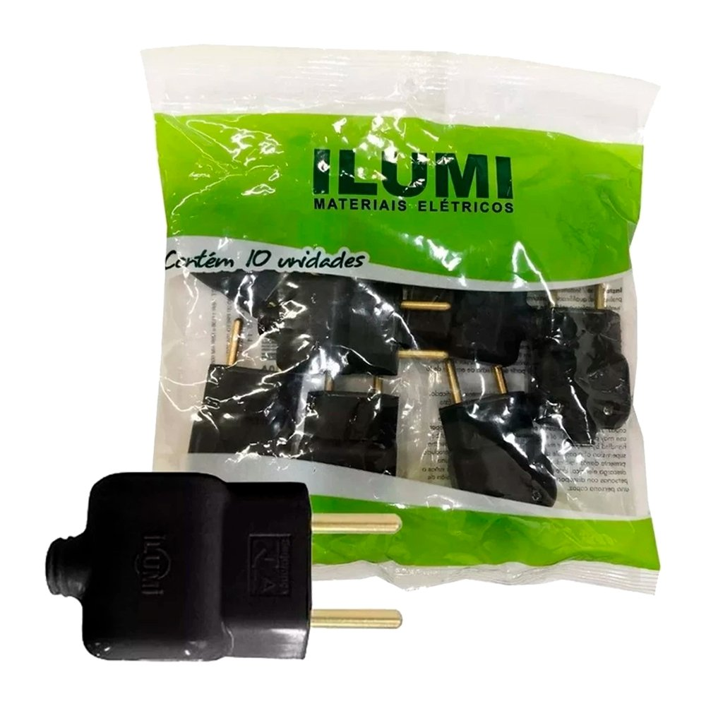 Pino Macho Ilumi 2P 20A 250V Preto - Embalagem com 10 Unidades Pino Macho Ilumi 2P 20A 250V Preto - Embalagem com 10 Unidades