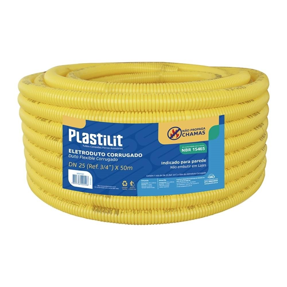 Eletroduto Plastilit PVC Flexível Corrugado - 20mmx50m Amarelo Eletroduto Plastilit PVC Flexível Corrugado - 20mmx50m Amarelo