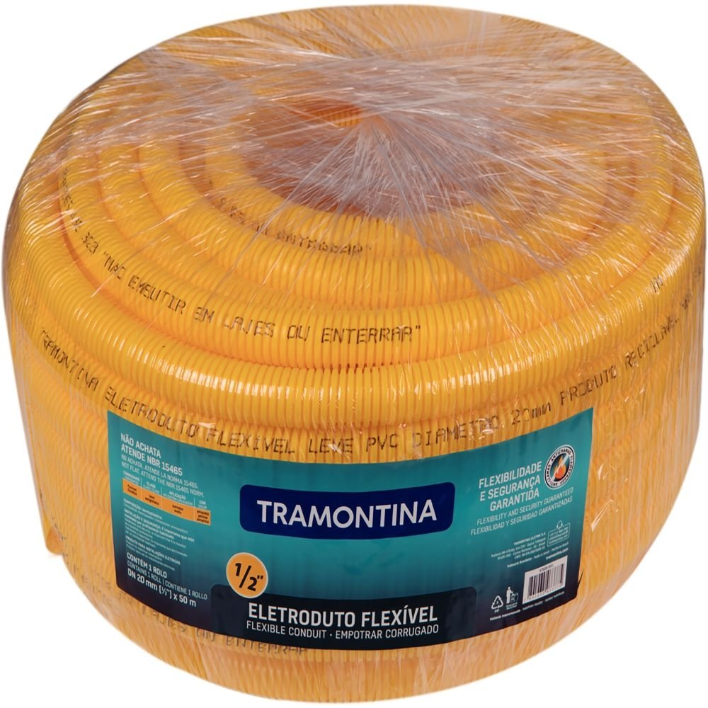 Eletroduto Tramontina PVC Flexível Corrugado 20mmX50m - Amarelo Eletroduto Tramontina PVC Flexível Corrugado 20mmX50m - Amarelo
