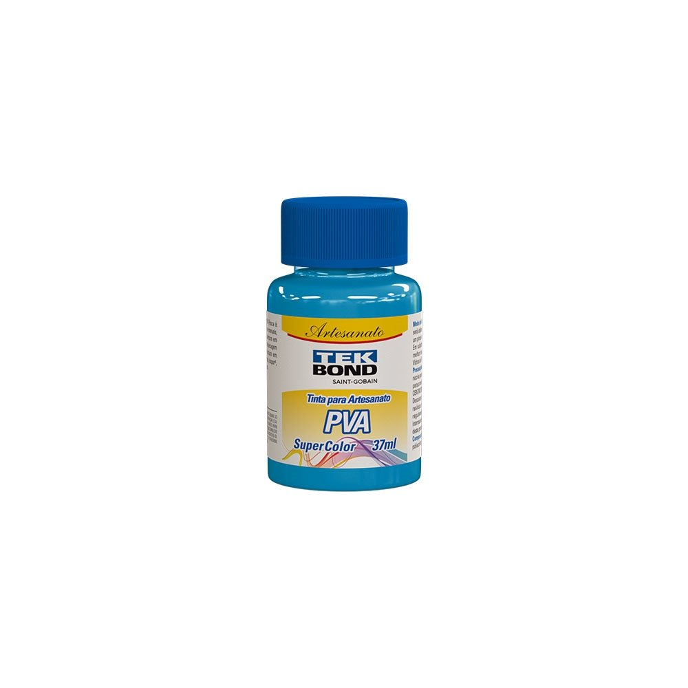 Tinta PVA para Artesanato Tekbond Super Color Azul Caribe 37ml - Embalagem com 12 Unidades Tinta PVA para Artesanato Tekbond Super Color Azul Caribe 37ml - Embalagem com 12 Unidades