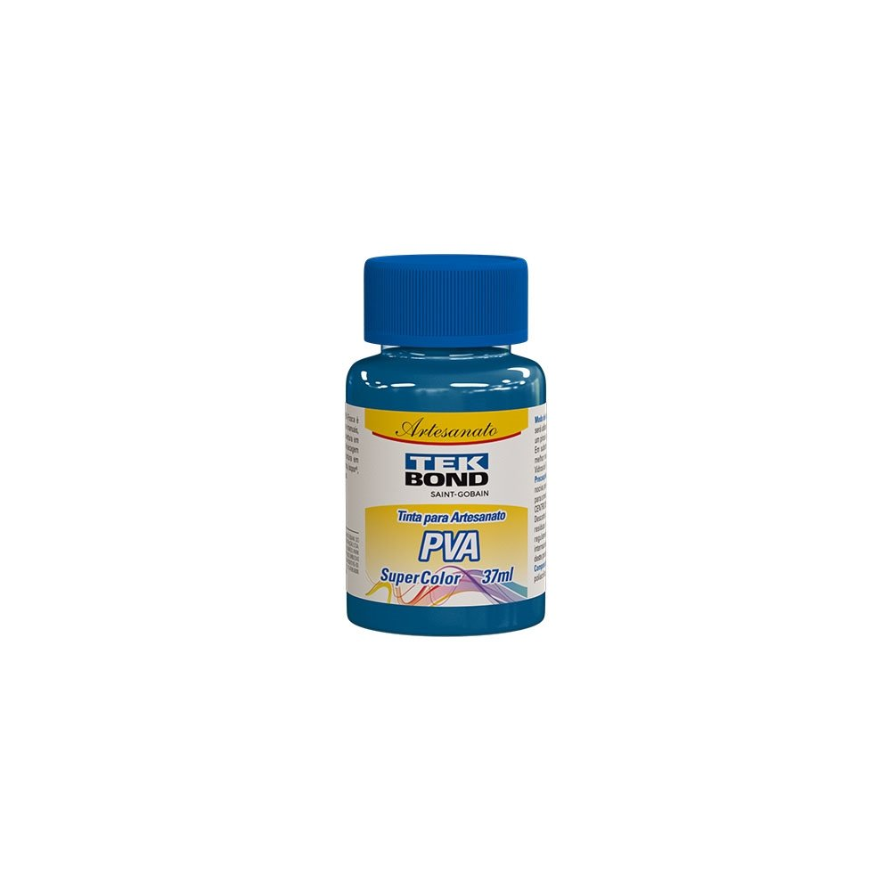 Tinta PVA para Artesanato Tekbond Super Color Azul Ciano 37ml - Embalagem com 12 Unidades Tinta PVA para Artesanato Tekbond Super Color Azul Ciano 37ml - Embalagem com 12 Unidades