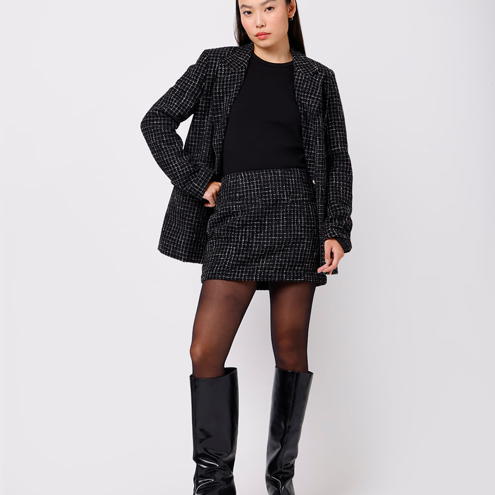 Minissaia feminina de tweed xadrez mindset preta Minissaia feminina de tweed xadrez mindset preta